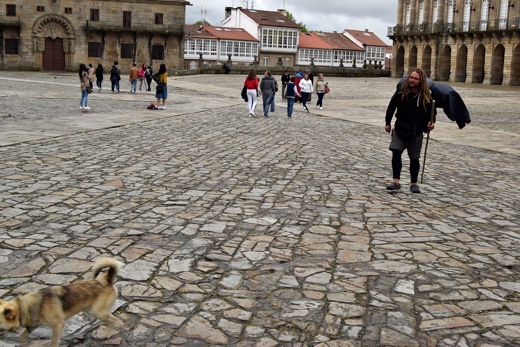 Peregrinos en la plaza del Obradoiro, Santiago